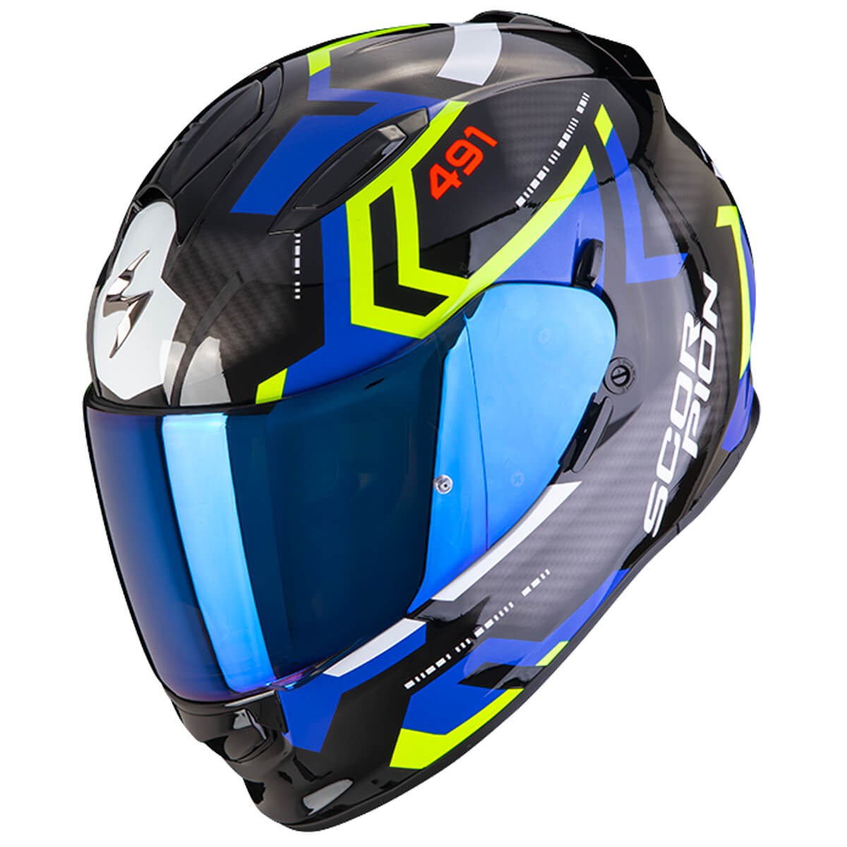 casco moto integrale Scorpion Exo-491 spin nero blu fluo