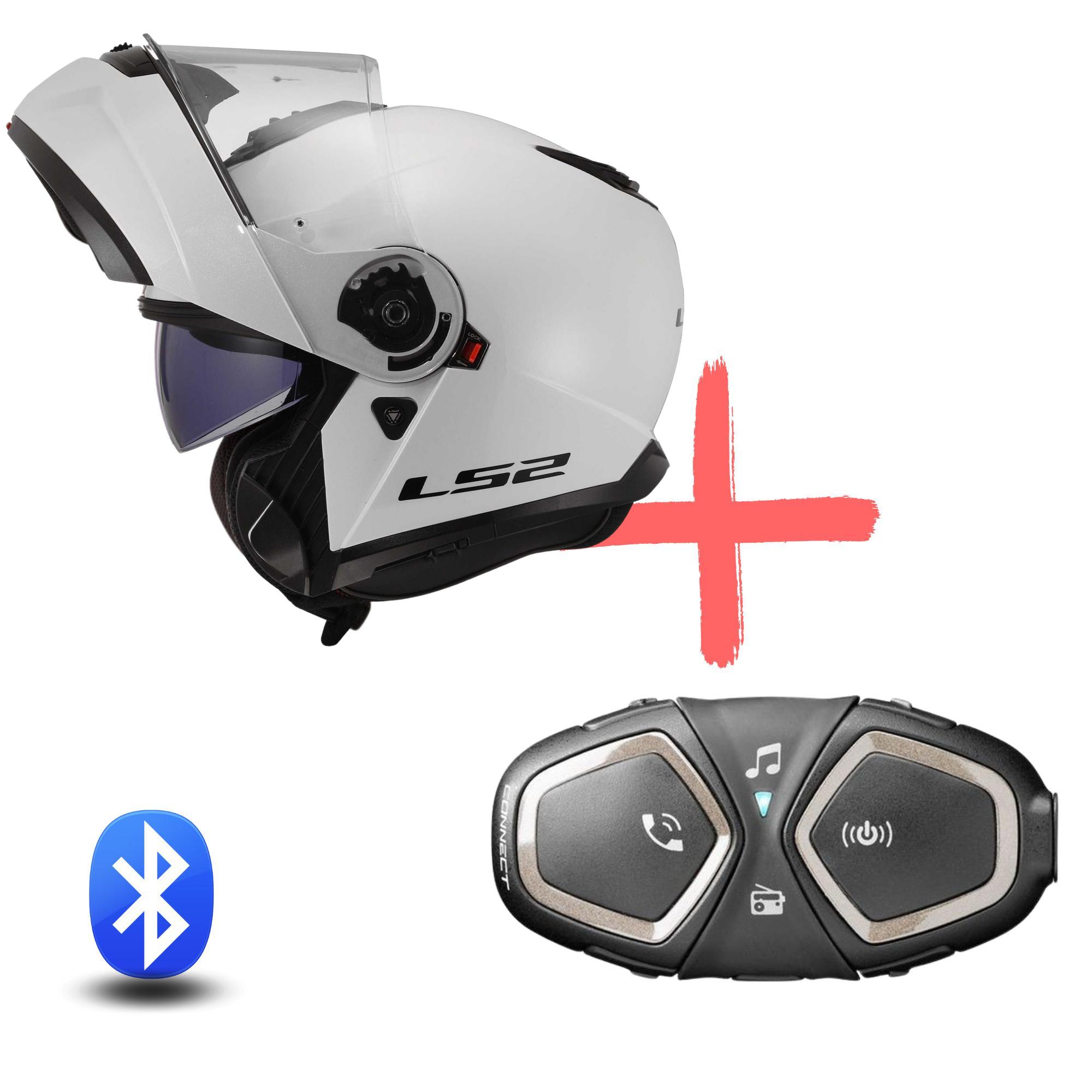 bundle casco interfono ls2 strobe 2 bianco interphone connect