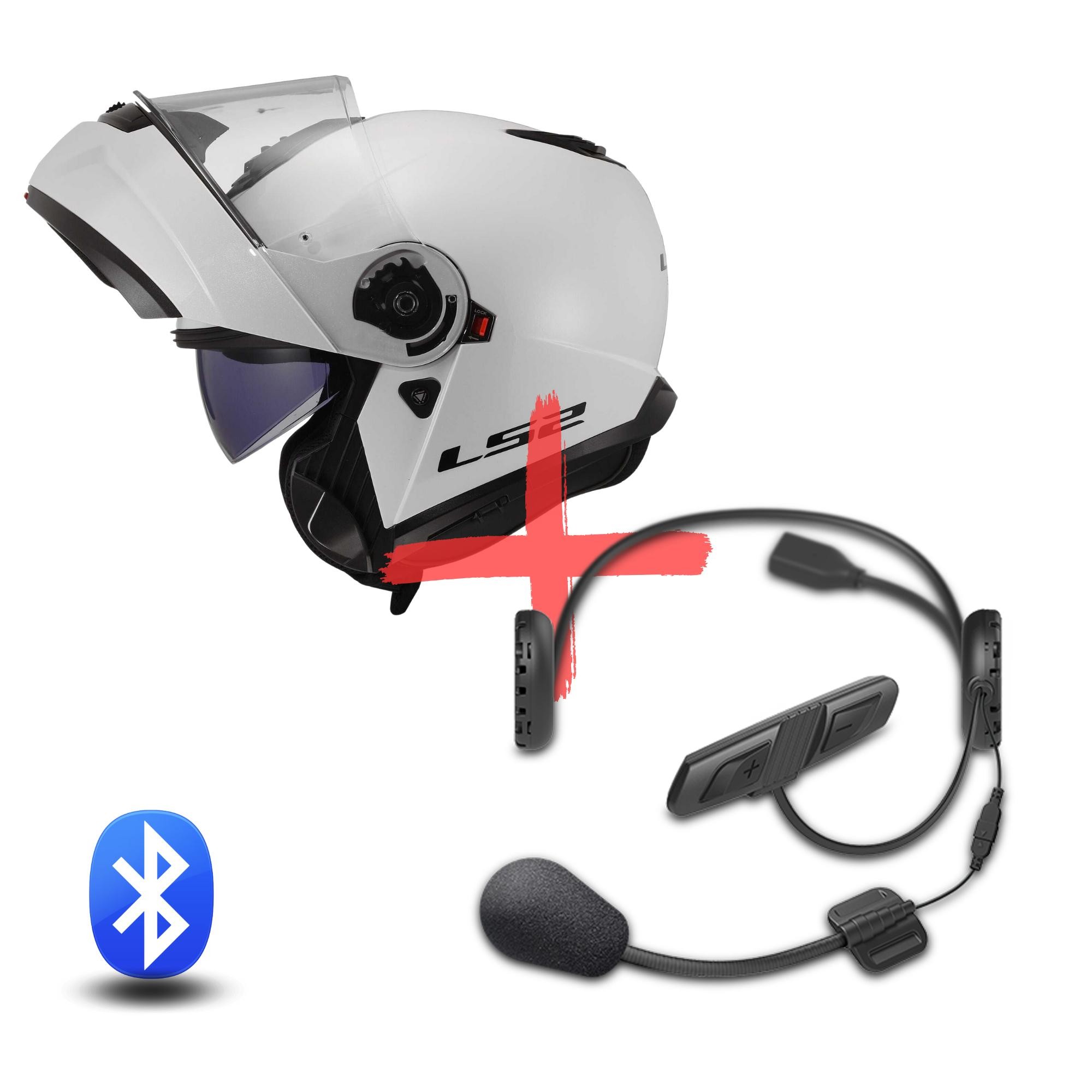 bundle casco interfono ls2 strobe 2 bianco sena 3s plus