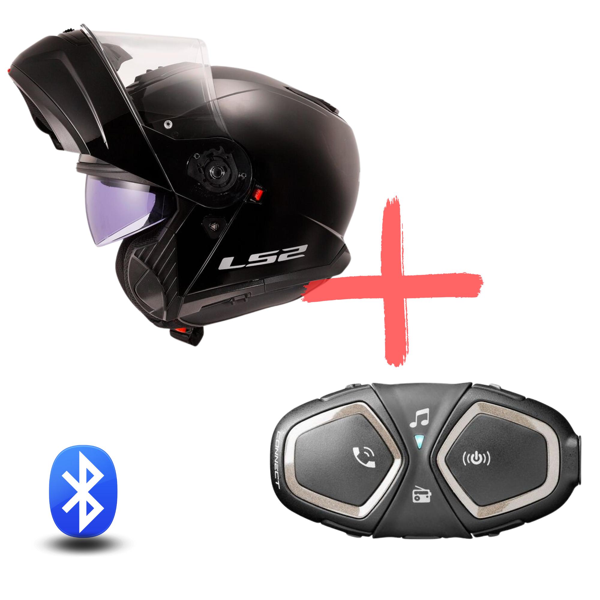 bundle casco interfono ls2 strobe 2 nero opaco interphone connect